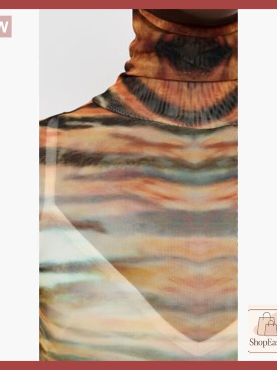 Maxi Mesh Dress Elegant Chic Casual Long Sleeve Mock Neck Stretch Pullover - Picture 6 of 6